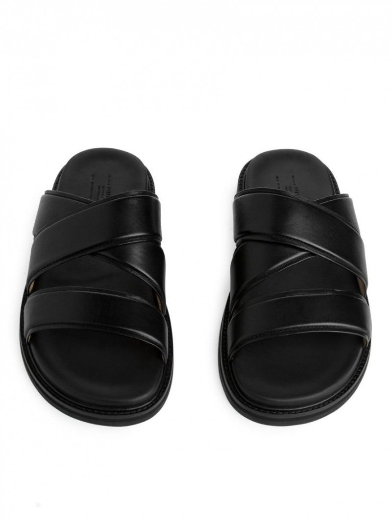 Sandale Arket Piele Slapi Barbati Negrii | Romania-MKRF64987
