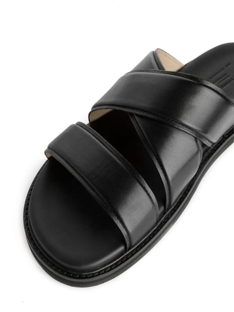 Sandale Arket Piele Slapi Barbati Negrii | Romania-MKRF64987