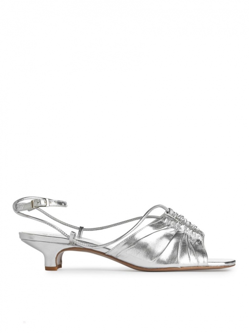 Sandale Arket Toc Piele Dama Argintii | Romania-AFCR21493