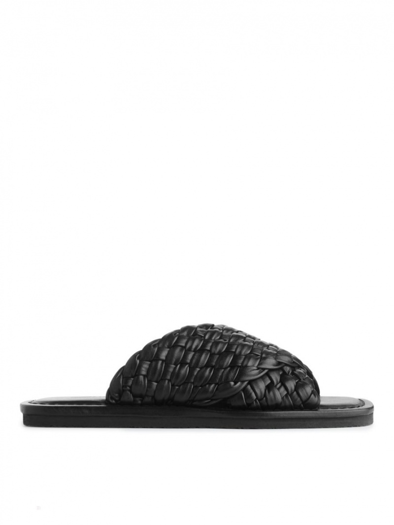 Slapi Arket Woven Piele Dama Negrii | Romania-MGDH89503