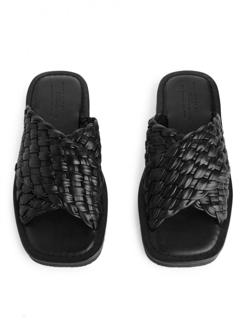 Slapi Arket Woven Piele Dama Negrii | Romania-MGDH89503