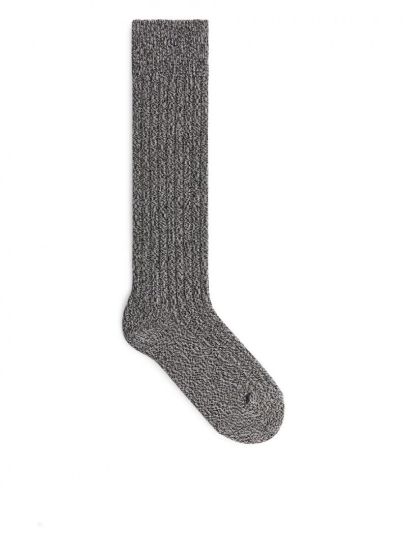 Sosete Arket Bumbac Lână Blend Rag Sock Dama Negrii Albi | Romania-BUNA53918