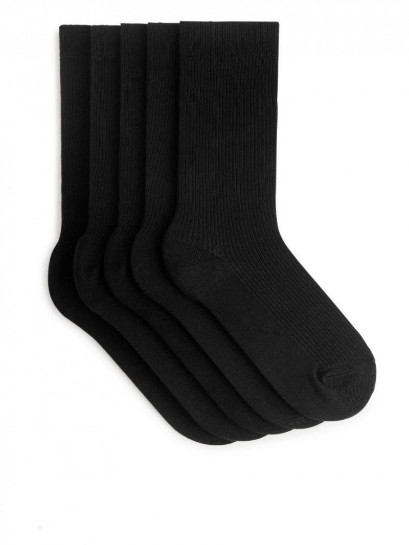 Sosete Arket Bumbac Rib Set of 5 Dama Negrii | Romania-QGKS10265
