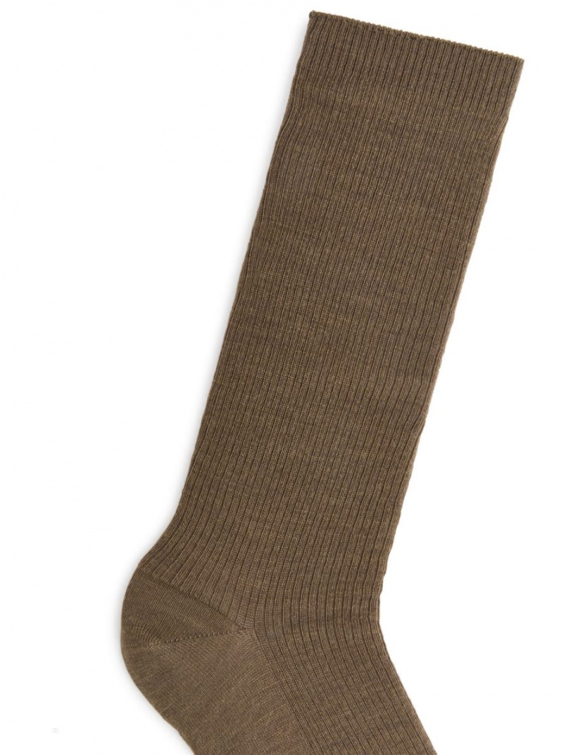 Sosete Arket Cu Nervuri Lână-Blend Dama Maro | Romania-XVER91628