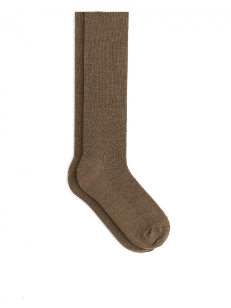 Sosete Arket Cu Nervuri Lână-Blend Dama Maro | Romania-XVER91628