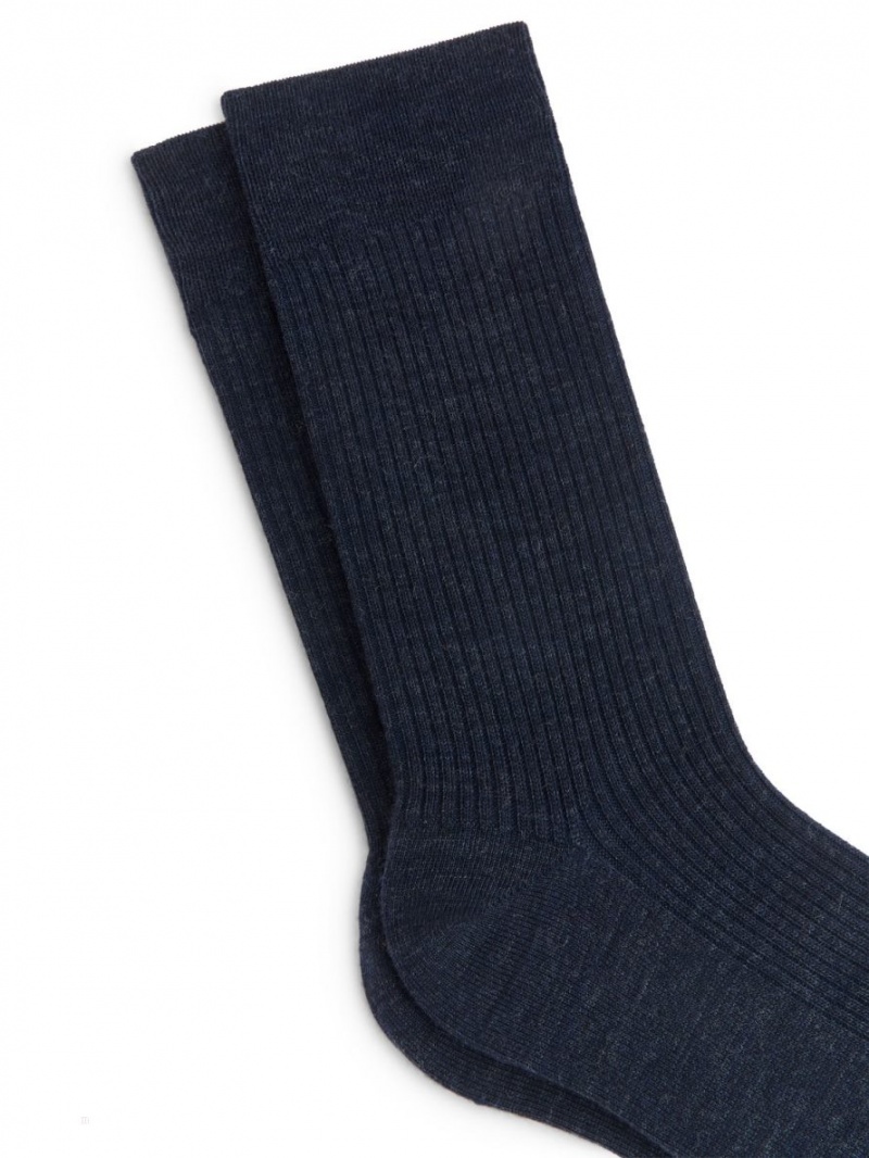 Sosete Arket Fine-Knit Lână Barbati Albastri | Romania-FVKN06293