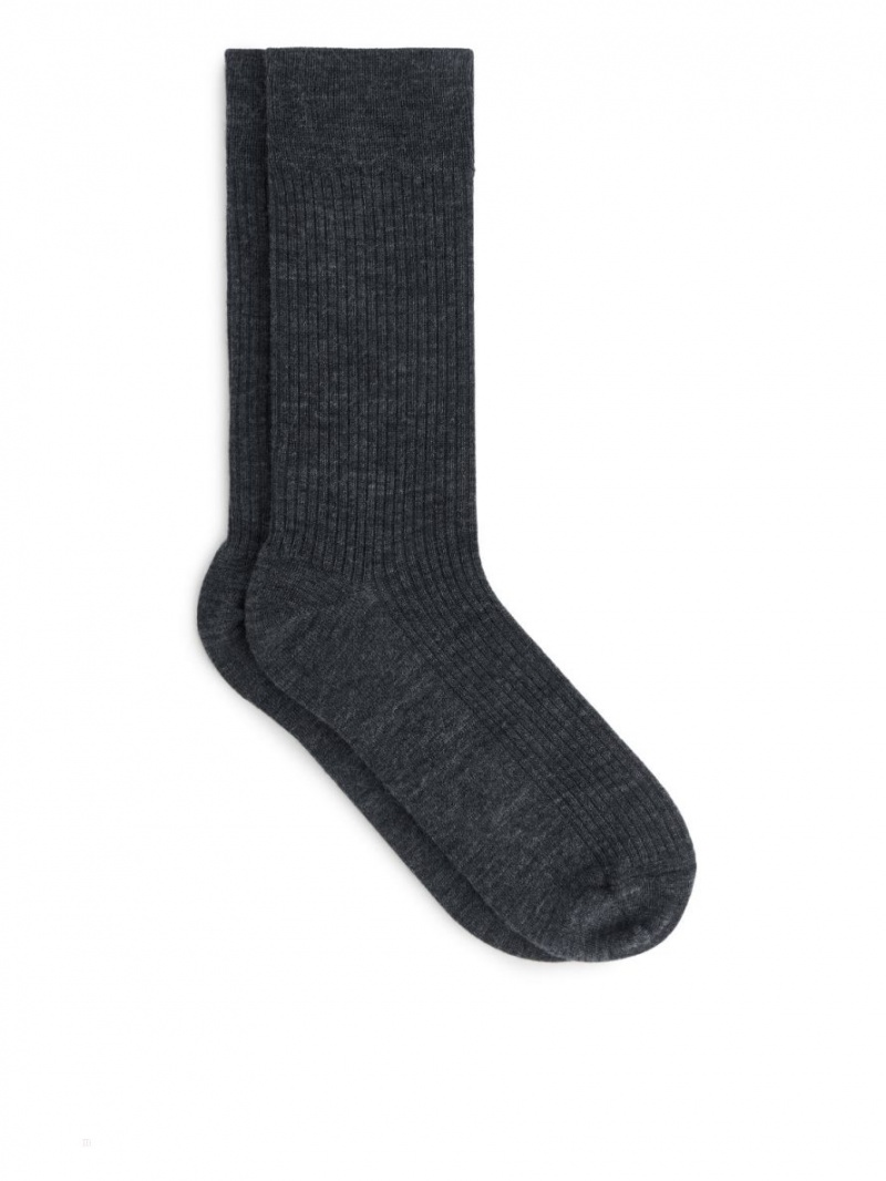 Sosete Arket Fine-Knit Lână Barbati Gri Inchis | Romania-OSTB14803