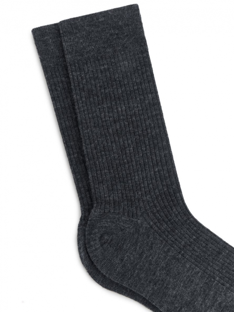 Sosete Arket Fine-Knit Lână Barbati Gri Inchis | Romania-OSTB14803