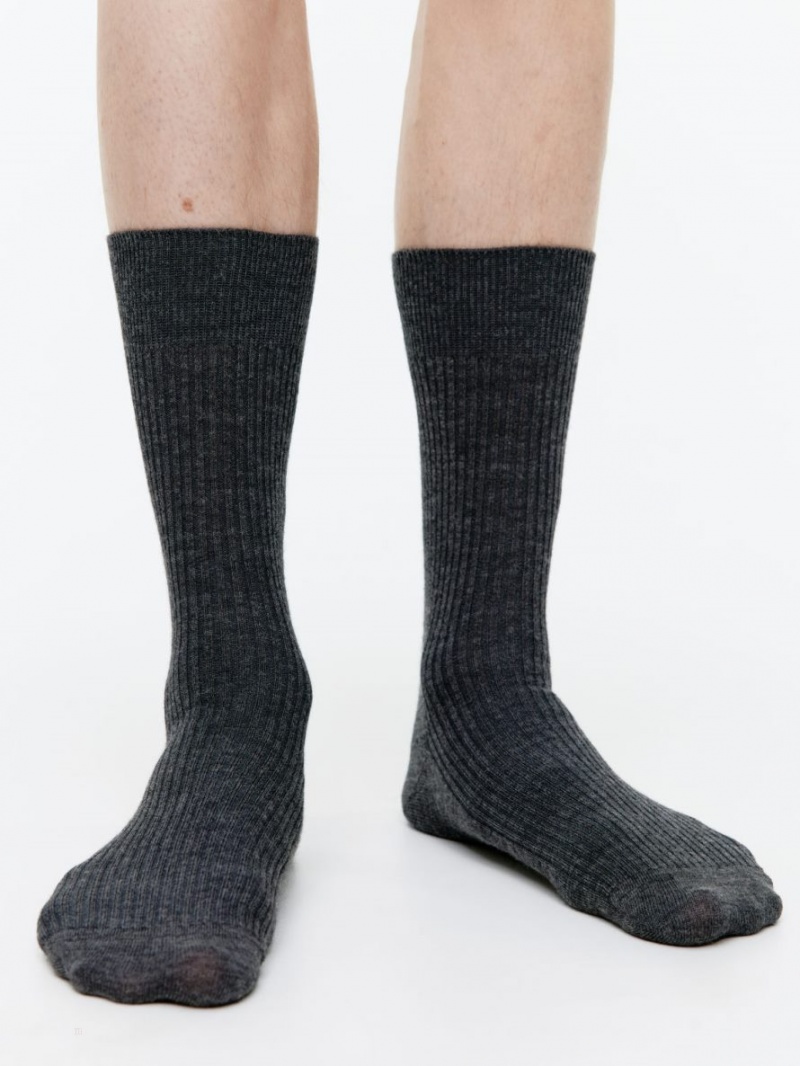 Sosete Arket Fine-Knit Lână Barbati Gri Inchis | Romania-OSTB14803