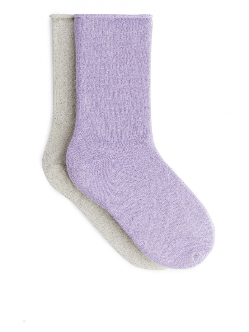 Sosete Arket Glittery, 2 Pairs Fete Violet Argintii | Romania-UQTH49570