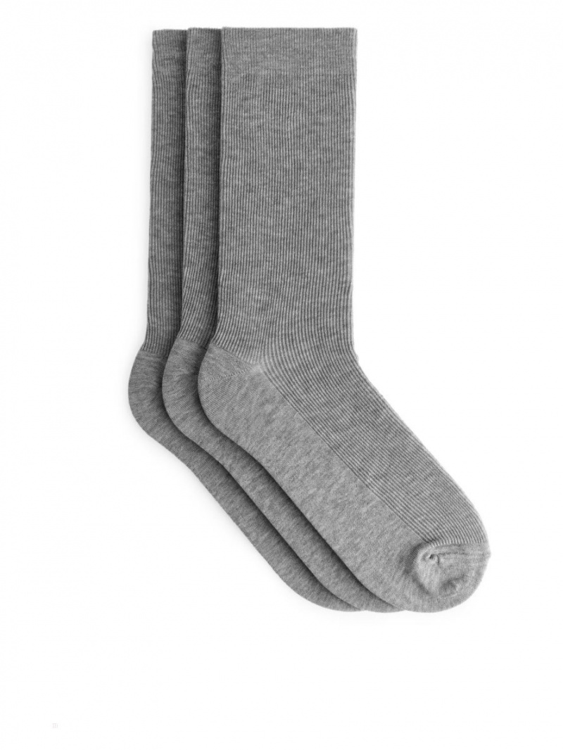 Sosete Arket Mercerised Bumbac Set of 3 Dama Gri | Romania-SGNT53069