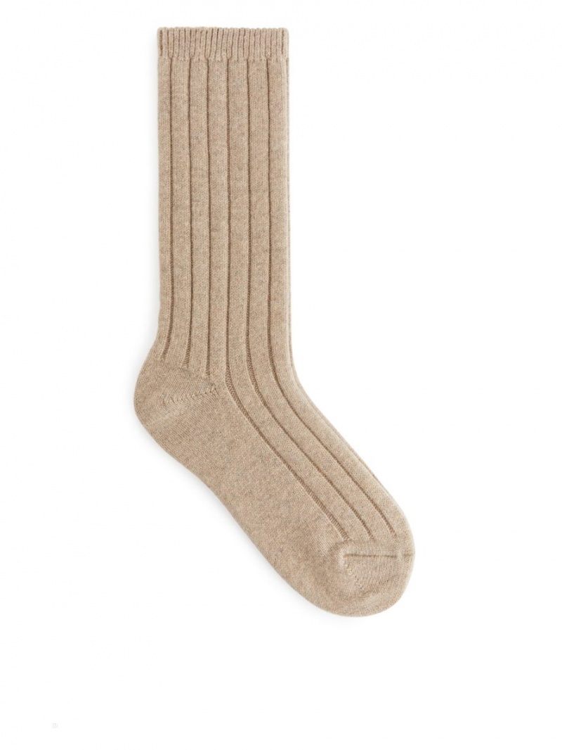 Sosete Arket Recycled Cashmere Blend Dama Bej | Romania-TPFG60183