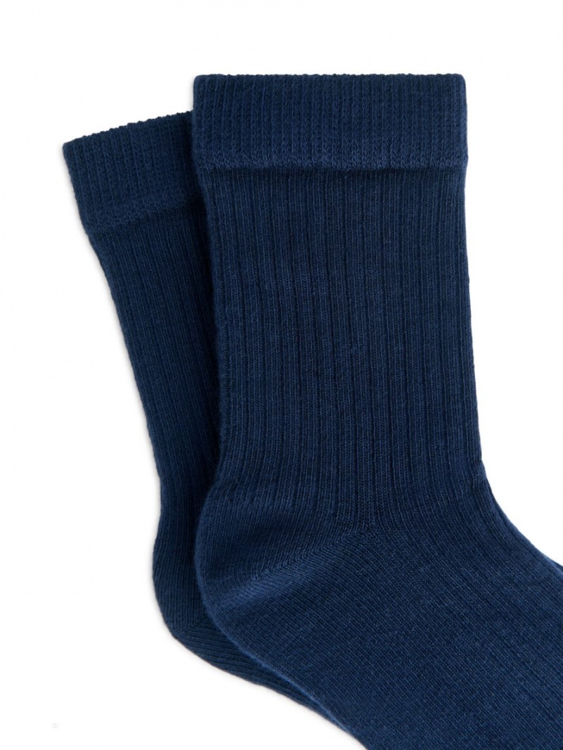 Sosete Arket Rib Knit, 3 Pairs Fete Albastri Inchis | Romania-GZLX94138