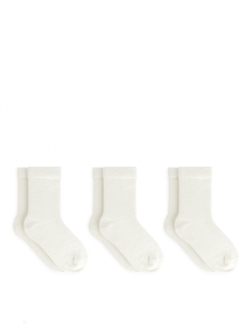 Sosete Arket Rib Knit, 3 Pairs Fete Albi | Romania-SHYP34759