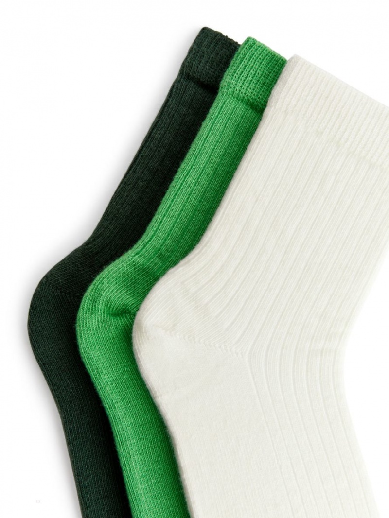 Sosete Arket Rib Knit, 3 Pairs Fete Albi Verzi | Romania-DPRT59102