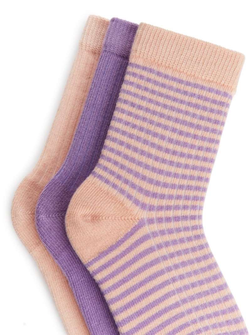 Sosete Arket Rib Knit, 3 Pairs Fete Corai Violet | Romania-HNEX35068