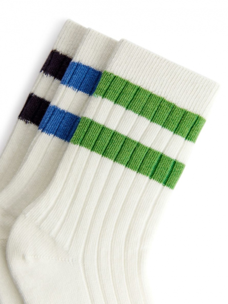 Sosete Arket Rib Knit Set of 3 Fete Albi Verzi Albastri | Romania-IACX87590