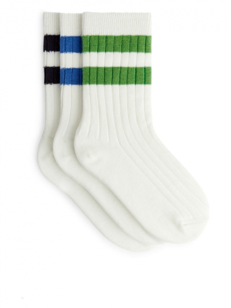 Sosete Arket Rib Knit Set of 3 Fete Albi Verzi Albastri | Romania-IACX87590