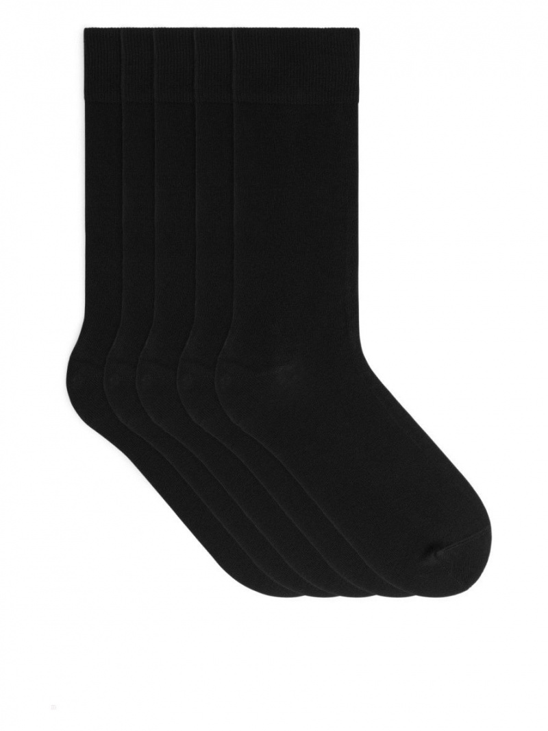 Sosete Arket Supima Bumbac, 5 Pairs Barbati Negrii | Romania-RDGW03194