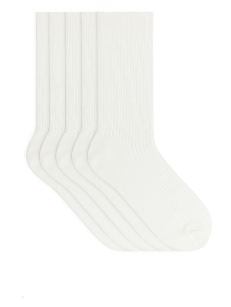Sosete Arket Supima Bumbac Rib, 5 Pairs Barbati Albi | Romania-RYIM23758