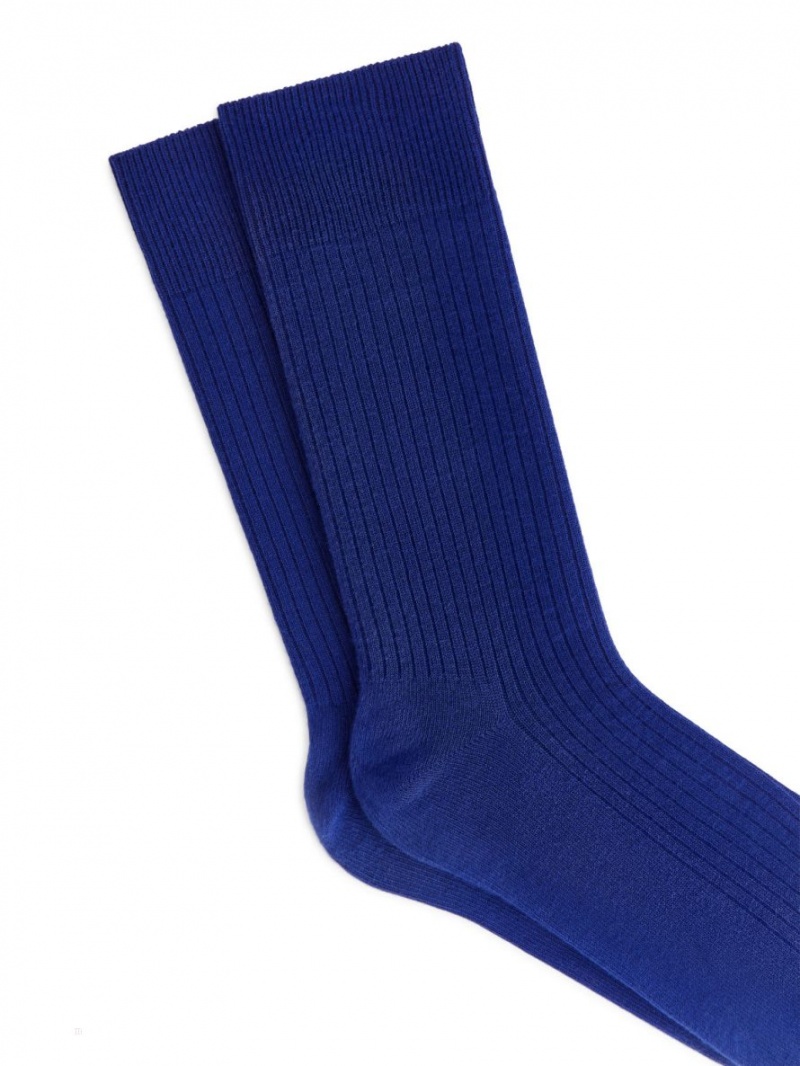 Sosete Arket Supima Bumbac Rib Barbati Albastri Deschis | Romania-BMEC76351