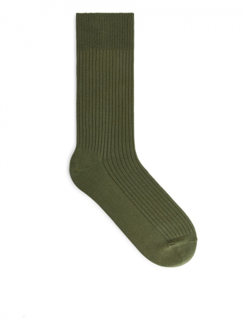 Sosete Arket Supima Bumbac Rib Barbati Kaki Verzi | Romania-XEZC50473