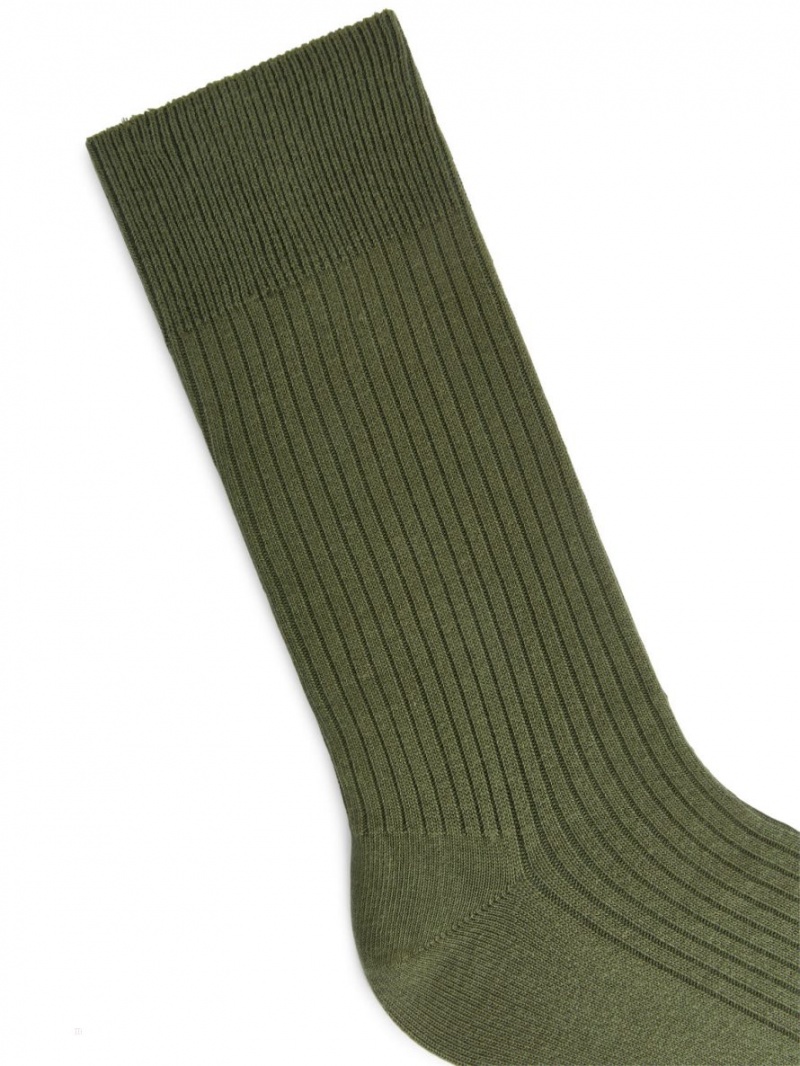 Sosete Arket Supima Bumbac Rib Barbati Kaki Verzi | Romania-XEZC50473