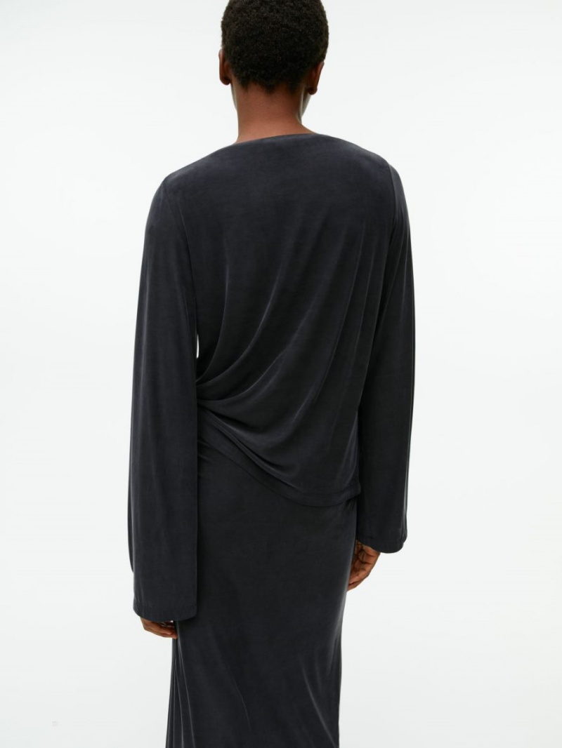 Topuri Arket Barca-Neck Cupro Dama Negrii | Romania-KHDT14673