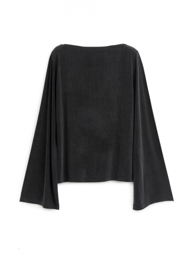 Topuri Arket Barca-Neck Cupro Dama Negrii | Romania-KHDT14673