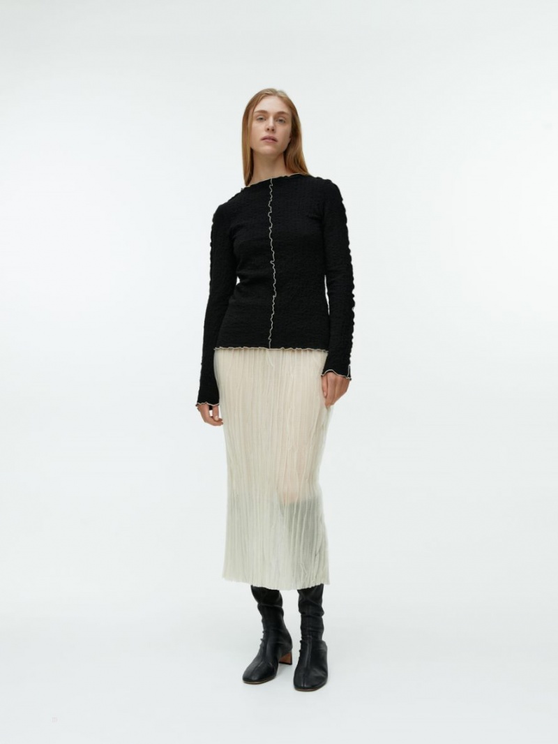 Topuri Arket Contrast-Edge Long-Sleeve Dama Negrii | Romania-ILYT74302