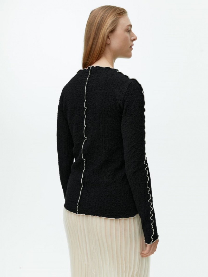 Topuri Arket Contrast-Edge Long-Sleeve Dama Negrii | Romania-ILYT74302