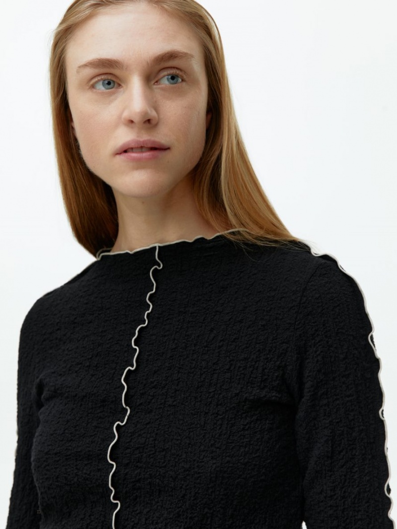 Topuri Arket Contrast-Edge Long-Sleeve Dama Negrii | Romania-ILYT74302