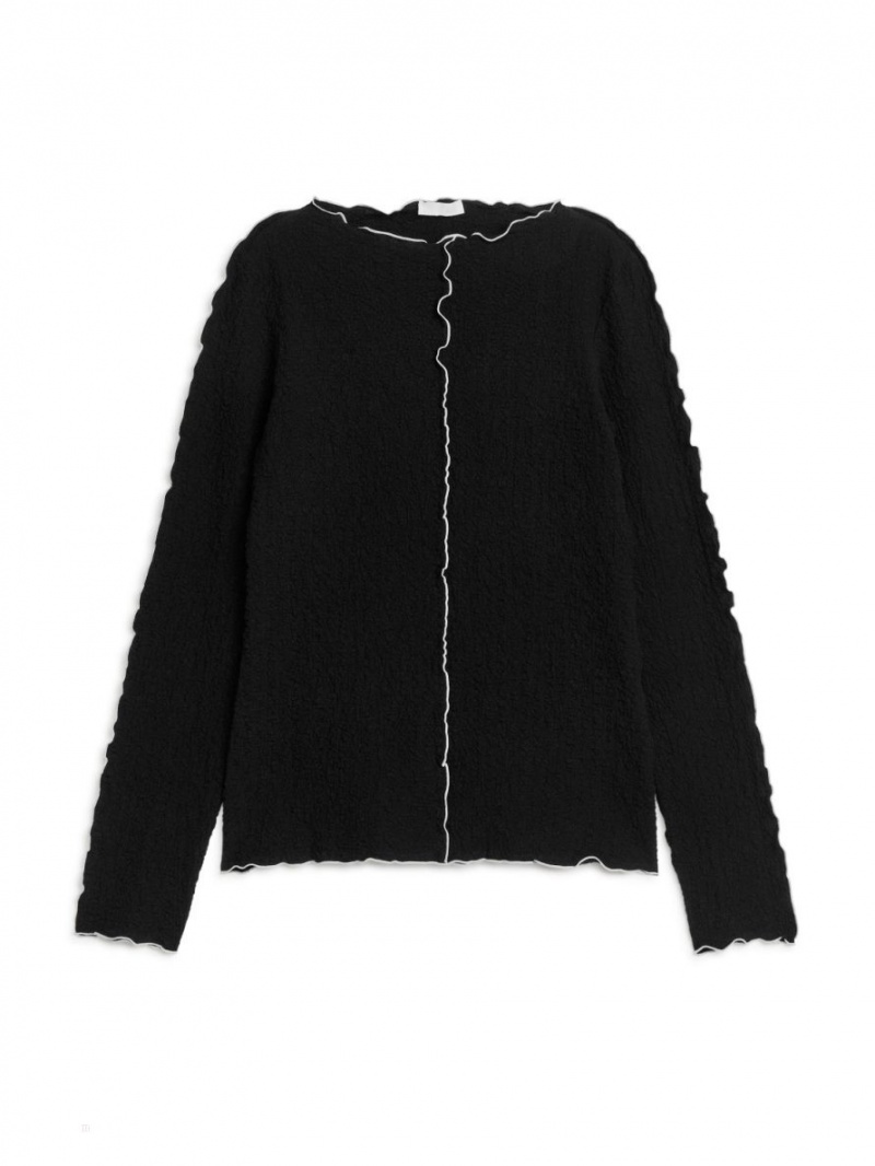Topuri Arket Contrast-Edge Long-Sleeve Dama Negrii | Romania-ILYT74302