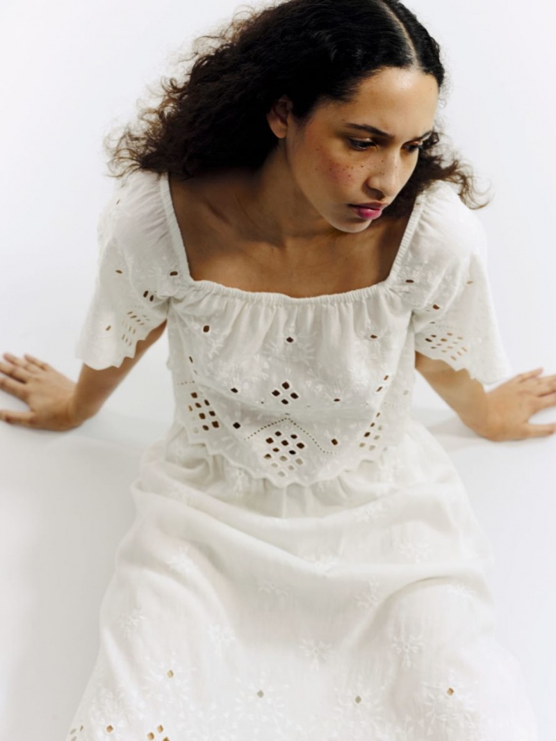 Topuri Arket Embroidered Dama Albi | Romania-URFE40981