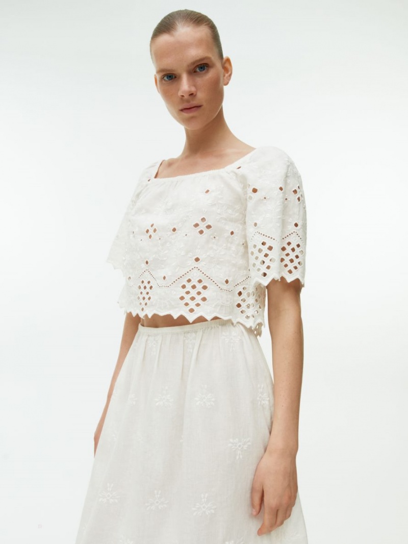 Topuri Arket Embroidered Dama Albi | Romania-URFE40981