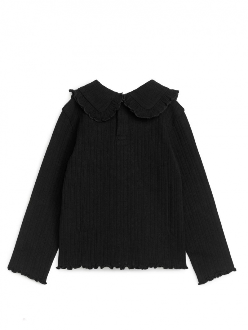 Topuri Arket Frill Collar Pointelle Fete Negrii | Romania-PSGO45230