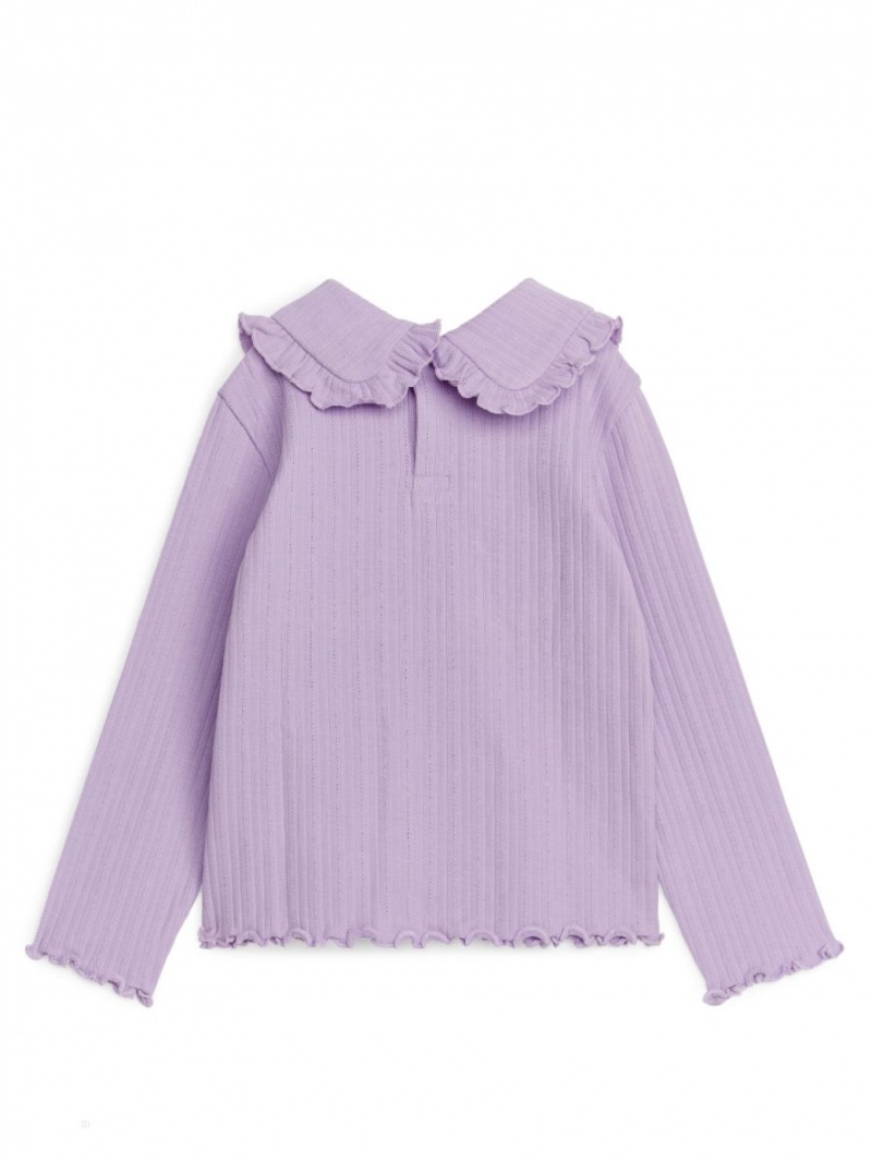 Topuri Arket Frill Collar Pointelle Fete Violet | Romania-GJZN89361