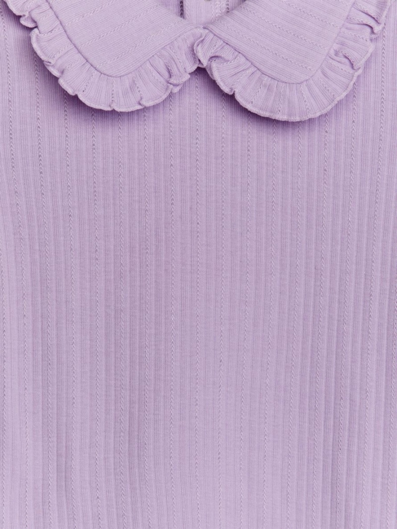 Topuri Arket Frill Collar Pointelle Fete Violet | Romania-GJZN89361