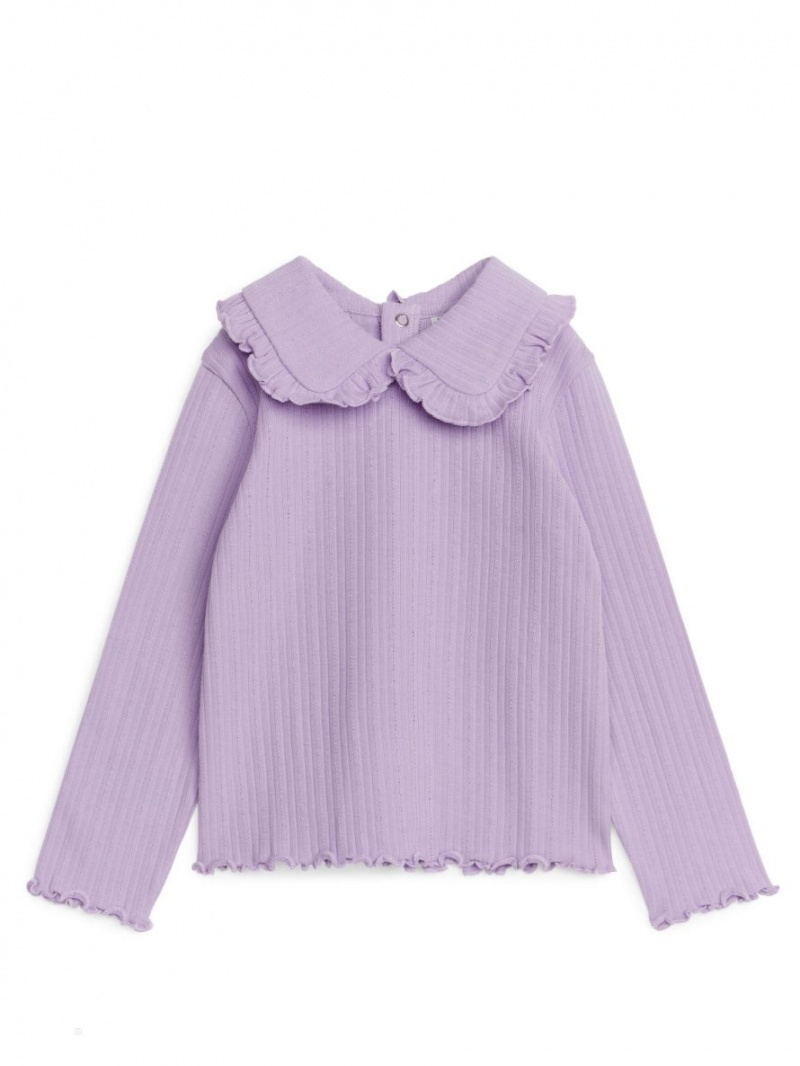 Topuri Arket Frill Collar Pointelle Fete Violet | Romania-GJZN89361
