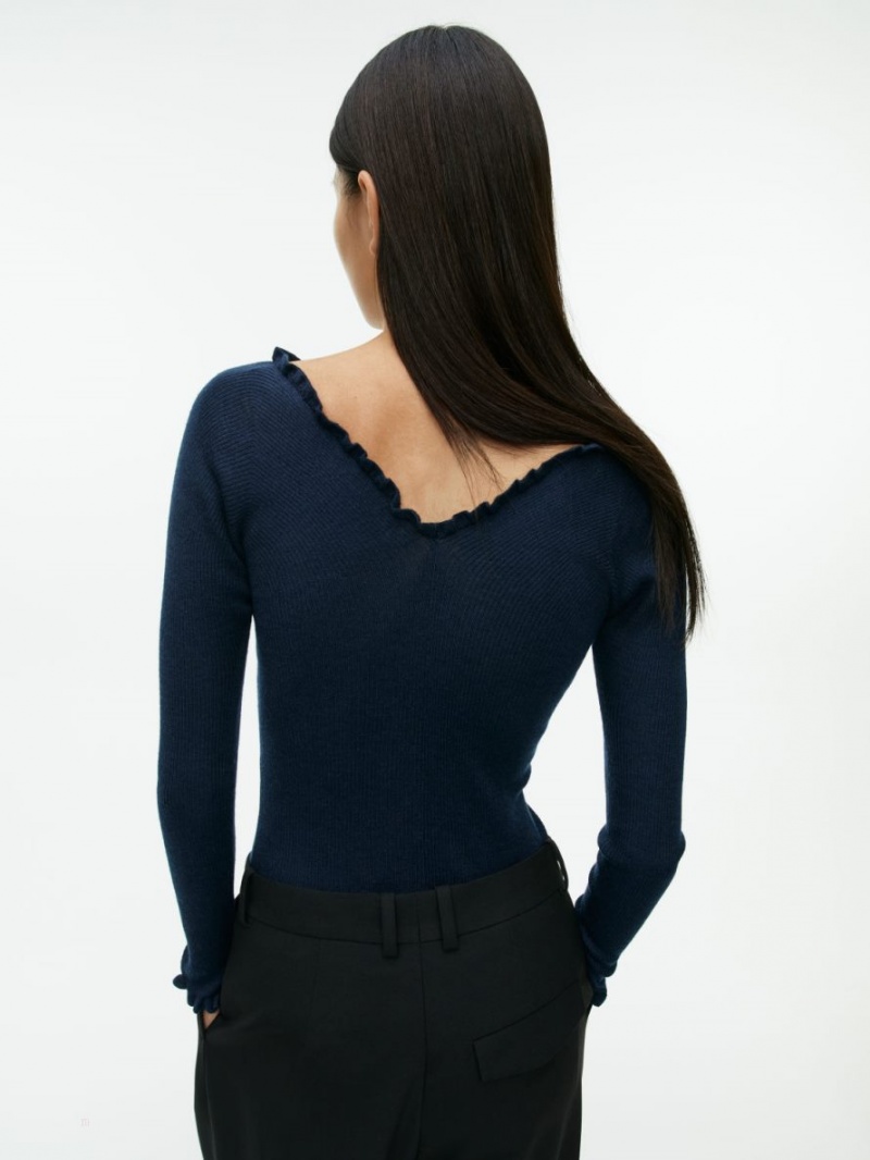 Topuri Arket Frill Merino Blend Dama Albastri Inchis | Romania-FCJE01476