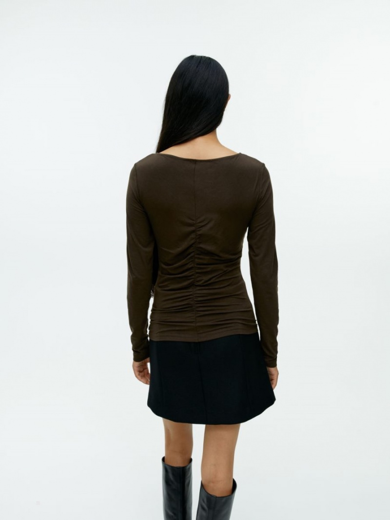 Topuri Arket Gathered V-Neck Dama Maro Inchis | Romania-SMGP54913
