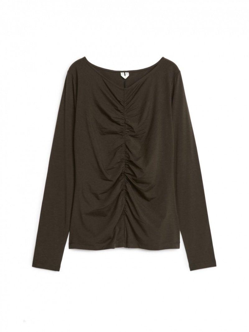 Topuri Arket Gathered V-Neck Dama Maro Inchis | Romania-SMGP54913