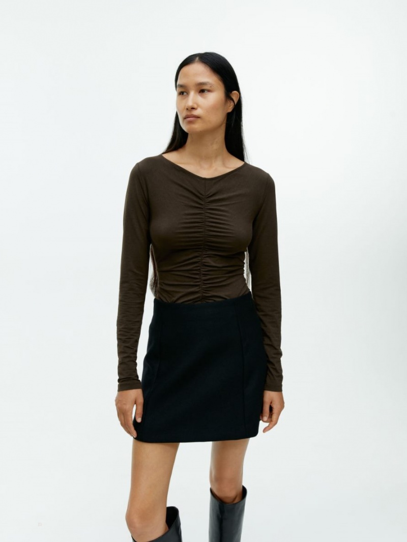 Topuri Arket Gathered V-Neck Dama Maro Inchis | Romania-SMGP54913