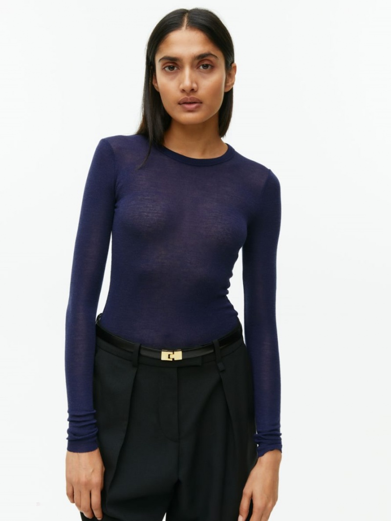 Topuri Arket Long-Sleeved Merino Dama Albastri Inchis | Romania-DSNO59236