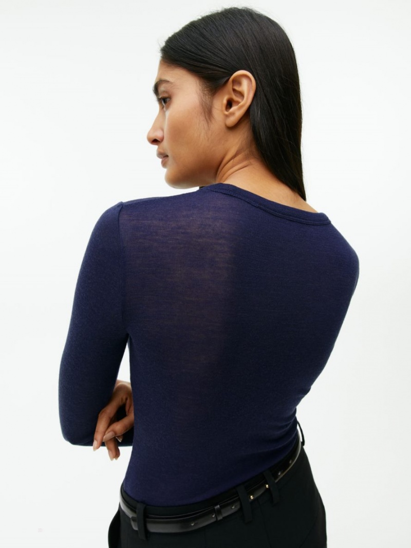 Topuri Arket Long-Sleeved Merino Dama Albastri Inchis | Romania-DSNO59236