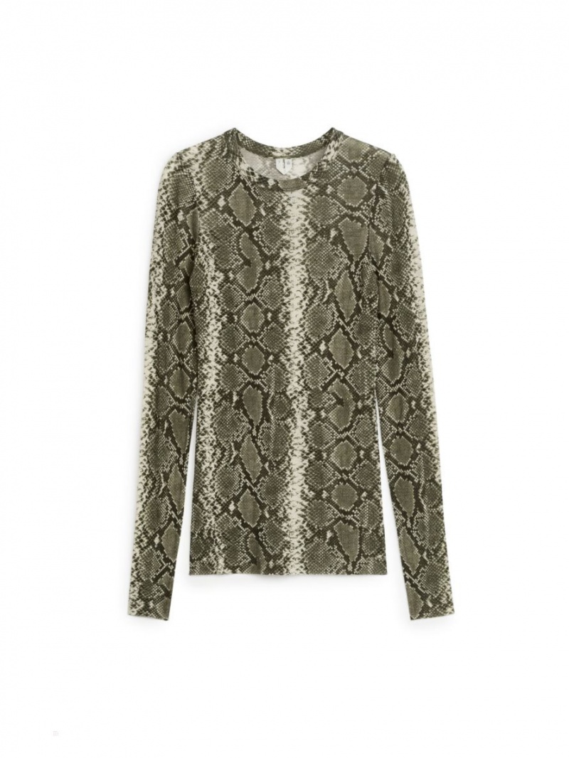 Topuri Arket Long-Sleeved Merino Dama Bej Negrii | Romania-GOBC63475