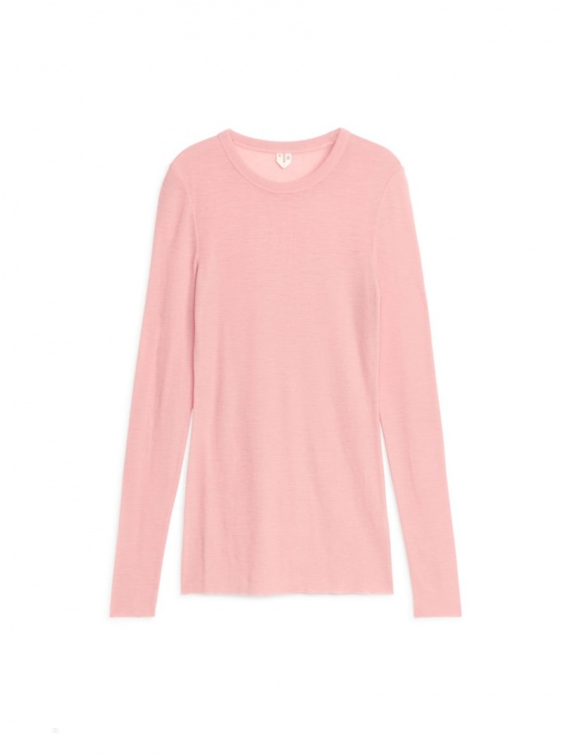 Topuri Arket Long-Sleeved Merino Dama Roz | Romania-DBRJ27396