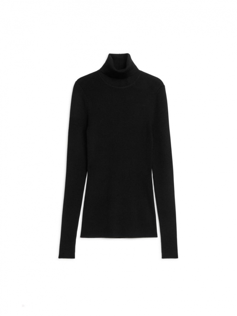 Topuri Arket Merino Lână Roll-Neck Dama Negrii | Romania-RISV25897