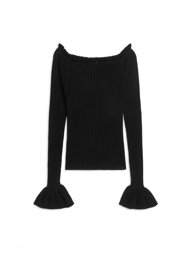 Topuri Arket Off-Shoulder Frill Dama Negrii | Romania-QHUP47285
