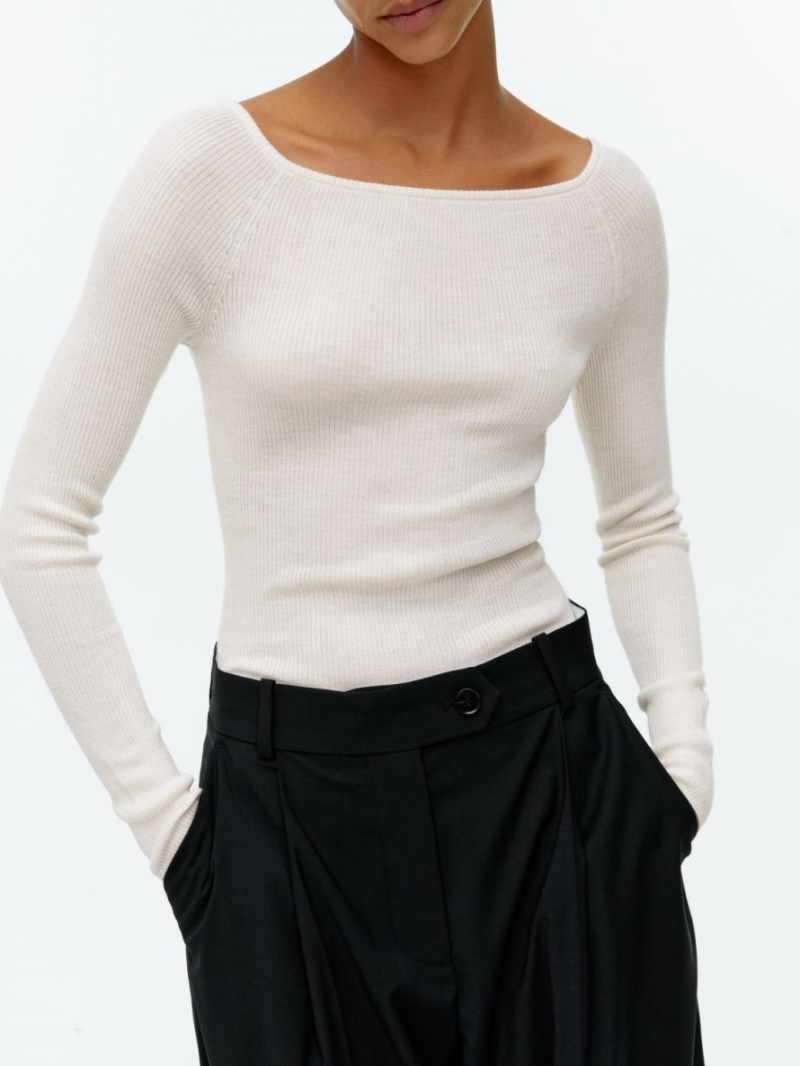Topuri Arket Off-Shoulder Lână Dama Albi | Romania-XSNJ82109